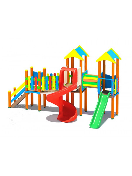 Ігровий майданчик з пластиковою і спіральною гірками Ігровий майданчик з пластиковою і спіральною гірками